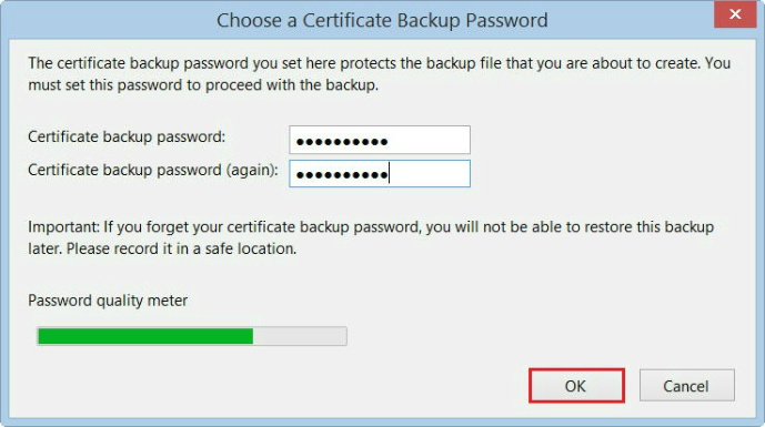 Firefox - Choose a certificate backup window