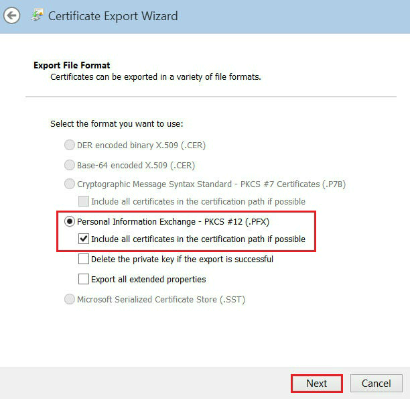 Internet Explorer - Certificate Export Wizard